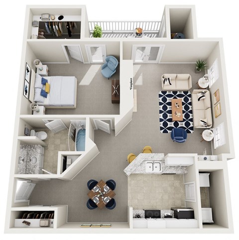 Floor plan for 1 bed, 1 bath, 820 sqft